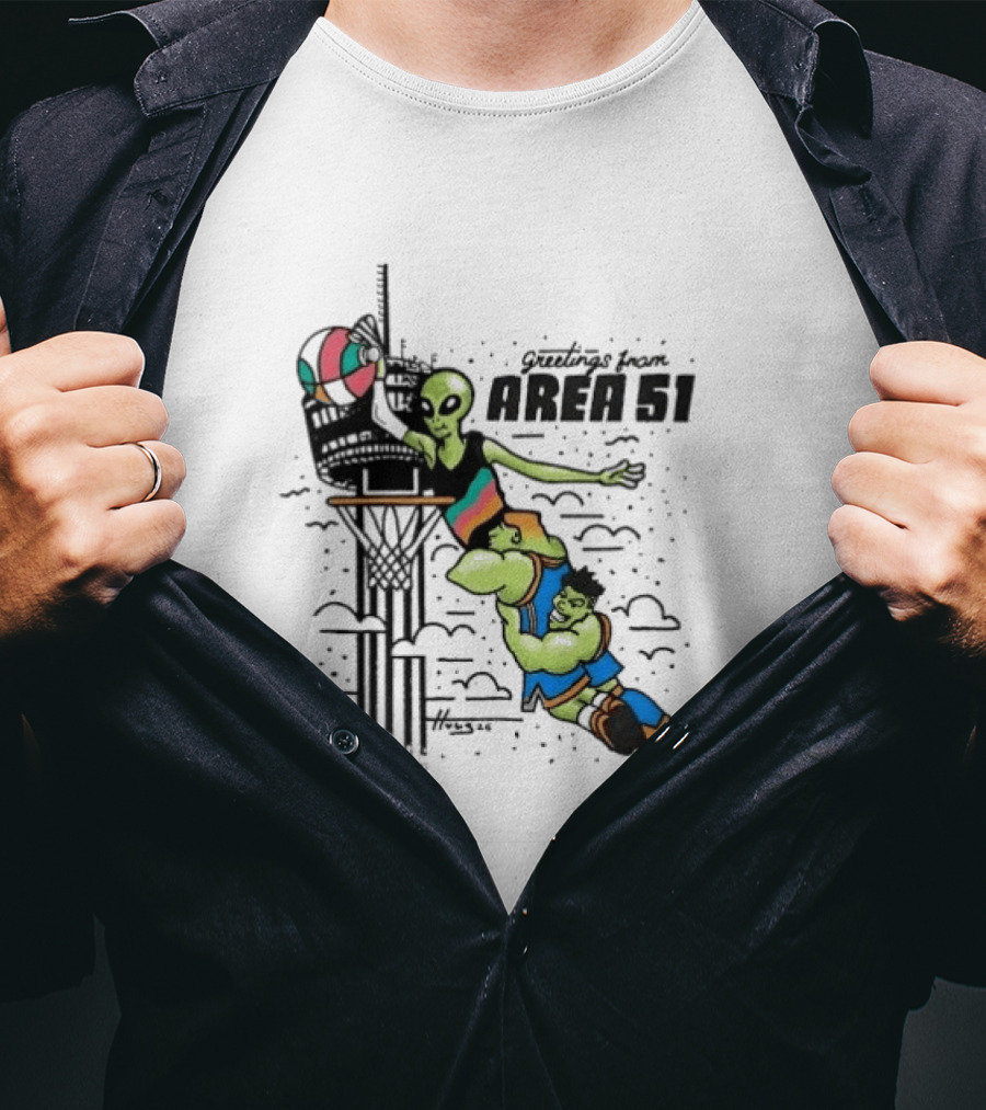 Victor Wembanyama Alien Greetings From Area 51 Basketball Dunk Scene T-Shirt