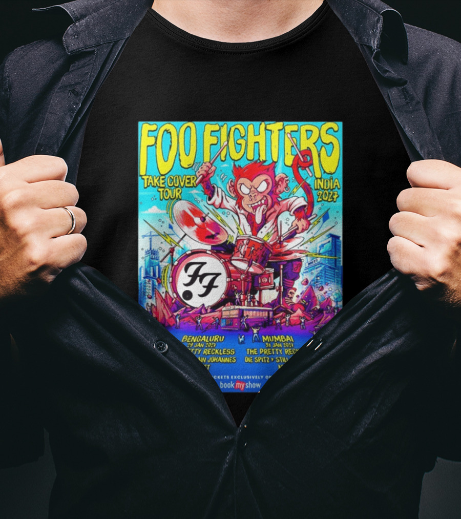 Foo Fighters Take Cover Tour India 2027 Bengaluru Mumbai The Pretty Reckless Die Spitz Alain Johannes Punkshit Still In Therapy Mali January 29 31 T-Shirt