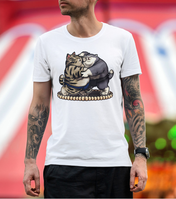 Premium T-Shirt: Sumo Wrestling Cats Battling in Traditional Ring T-Shirt Sumo Wrestling Cats Battling in Traditional Ring T-Shirt