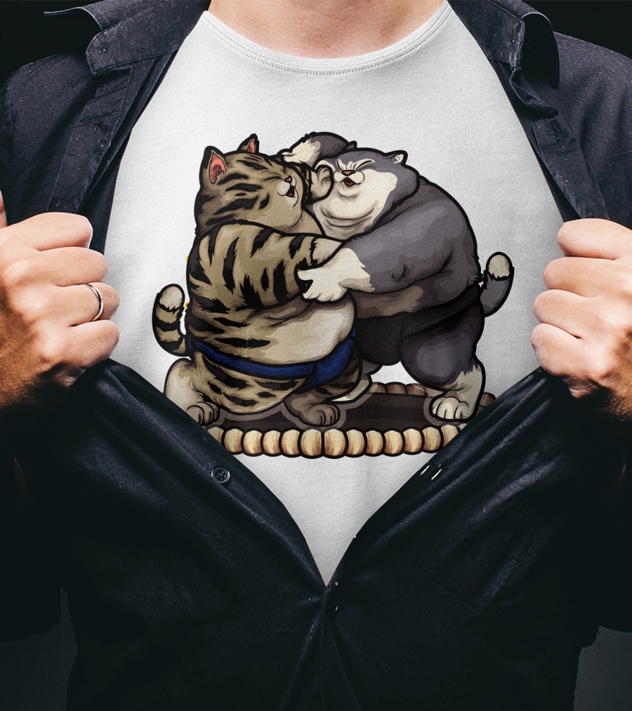 Sumo Wrestling Cats Battling In Traditional Ring T-Shirt