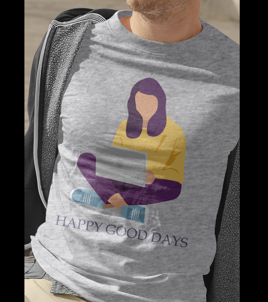 HAPPY GOOD DAYS Laptop Sitting Woman T-Shirt