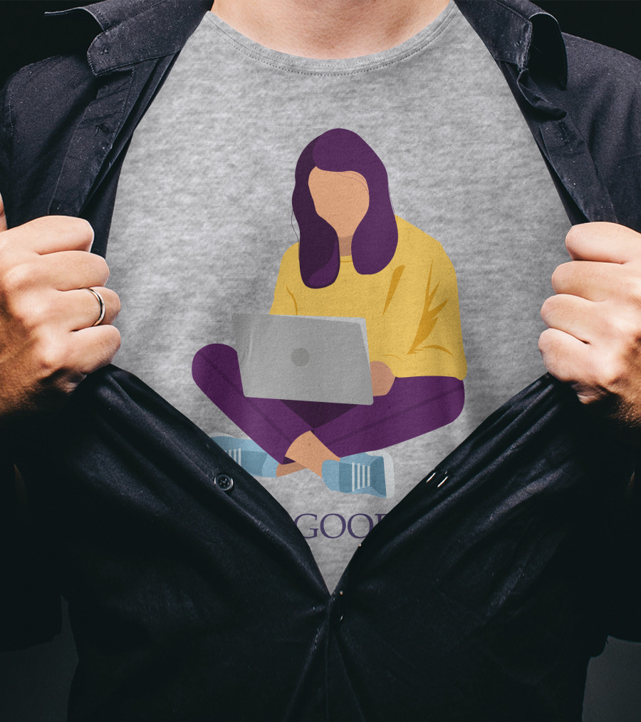 HAPPY GOOD DAYS Laptop Sitting Woman T-Shirt