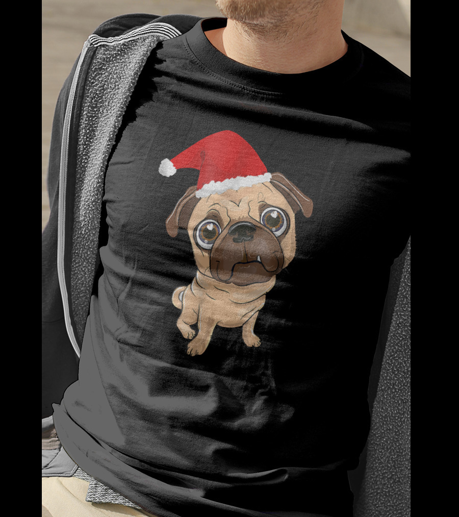 Santa Hat Pug Christmas Fun T-Shirt