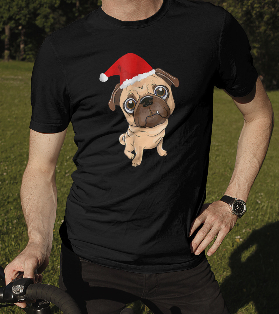 Santa Hat Pug Christmas Fun T-Shirt