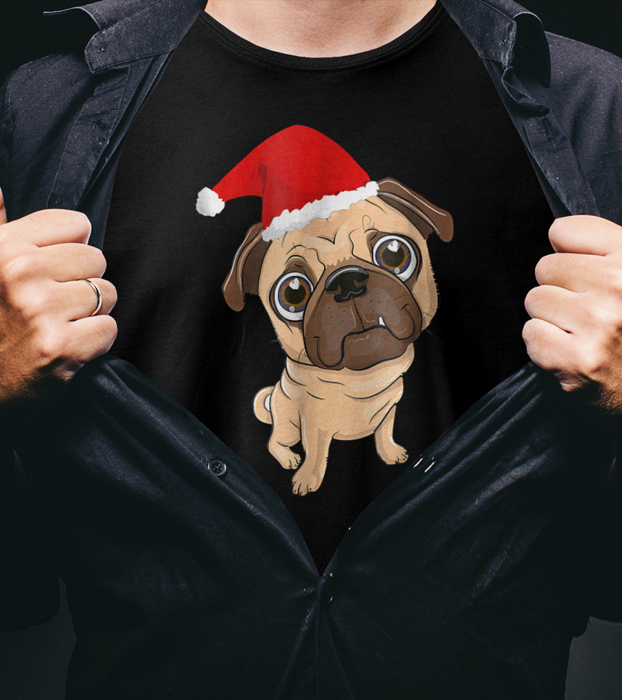 Santa Hat Pug Christmas Fun T-Shirt