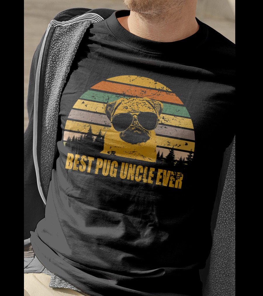 Best Pug Uncle Ever Vintage Retro Pug With Sunglasses T-Shirt