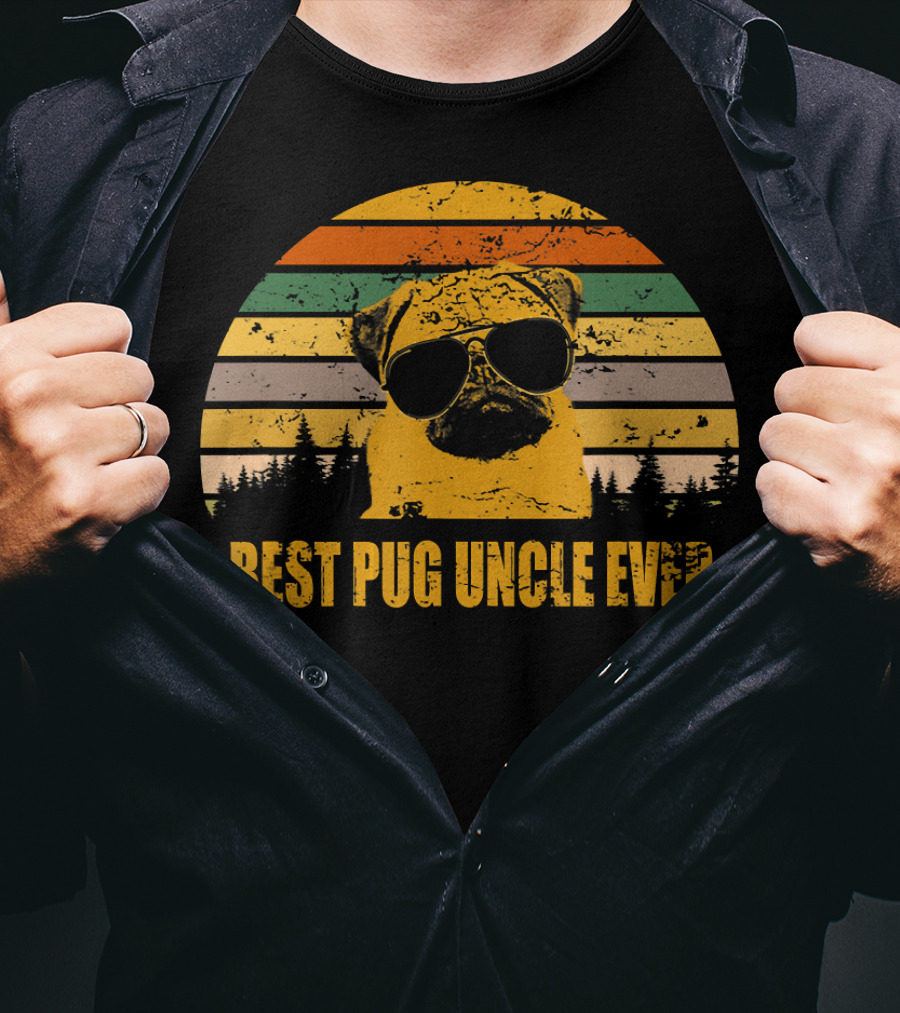 Best Pug Uncle Ever Vintage Retro Pug With Sunglasses T-Shirt