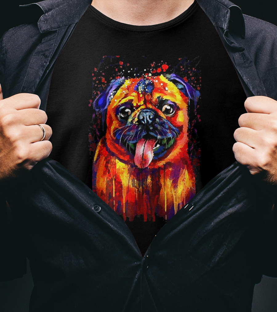 Vibrant Watercolor Pug Design For Enthusiasts T-Shirt