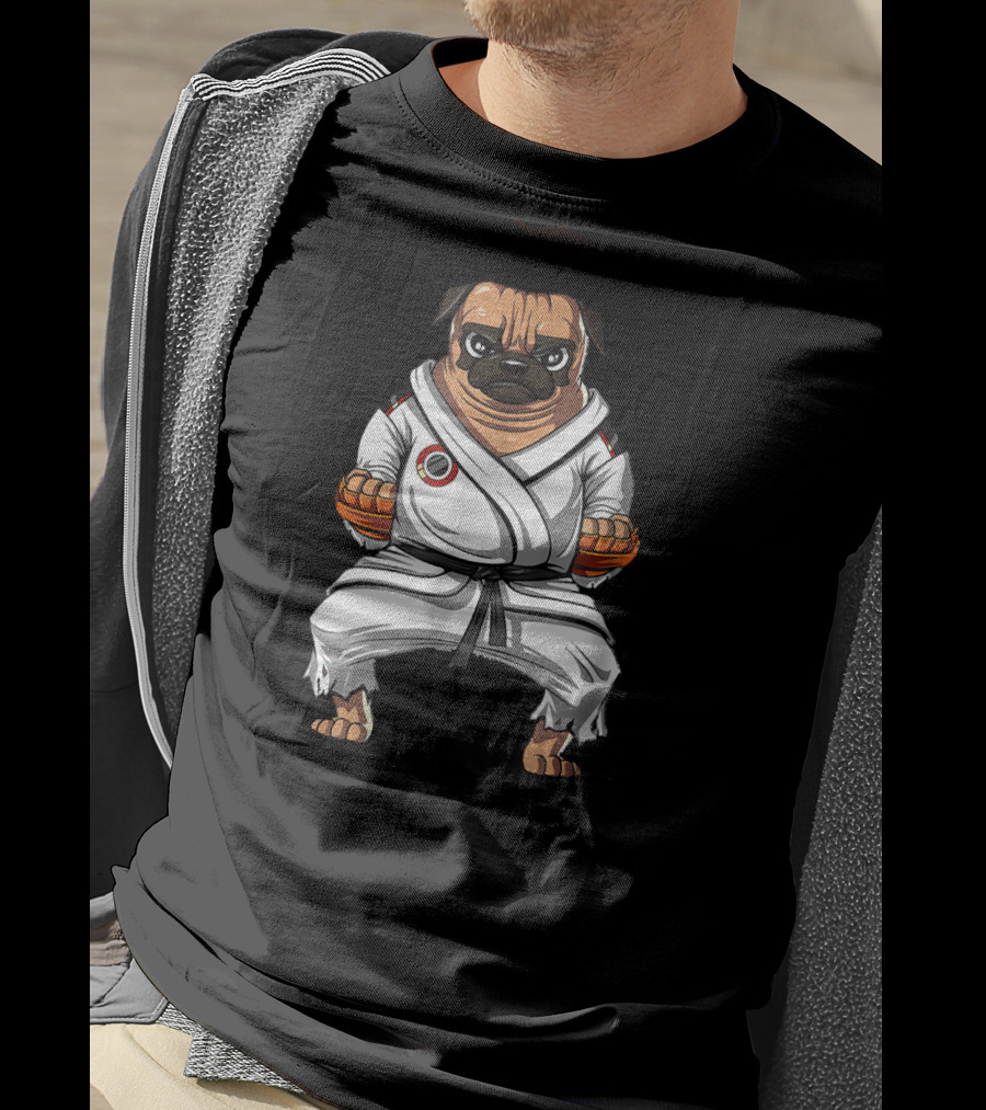 Pug Dog Karate Gi Martial Arts Stance T-Shirt