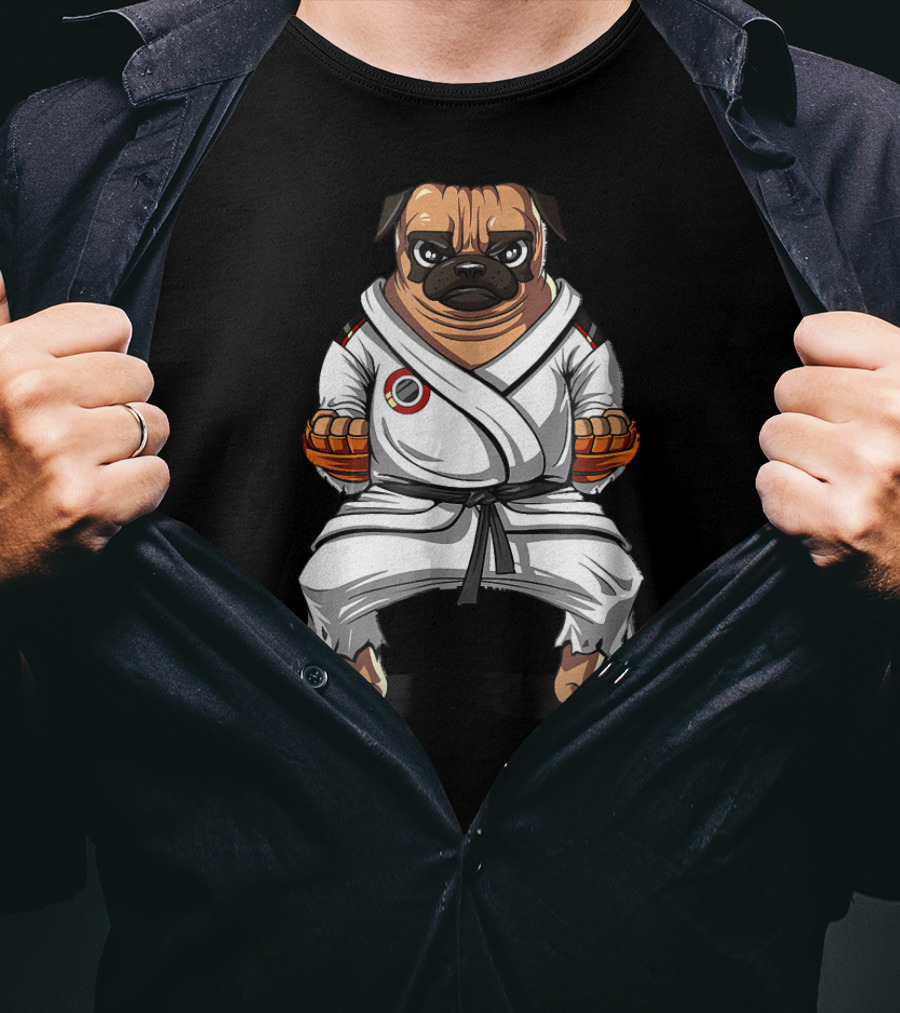 Pug Dog Karate Gi Martial Arts Stance T-Shirt
