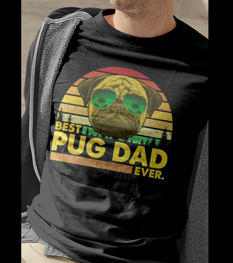 Best Pug Dad Ever Sunglasses Vintage Sunset T-Shirt