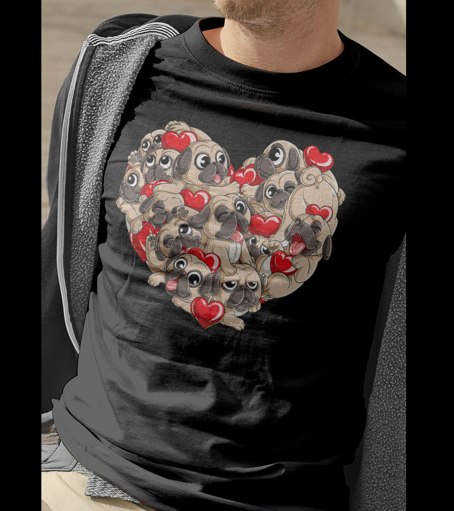 Pug Heart Valentines Day Dog Lover Boys Men Love T-Shirt