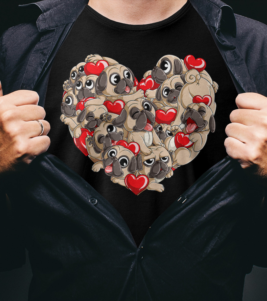 Pug Heart Valentines Day Dog Lover Boys Men Love T-Shirt