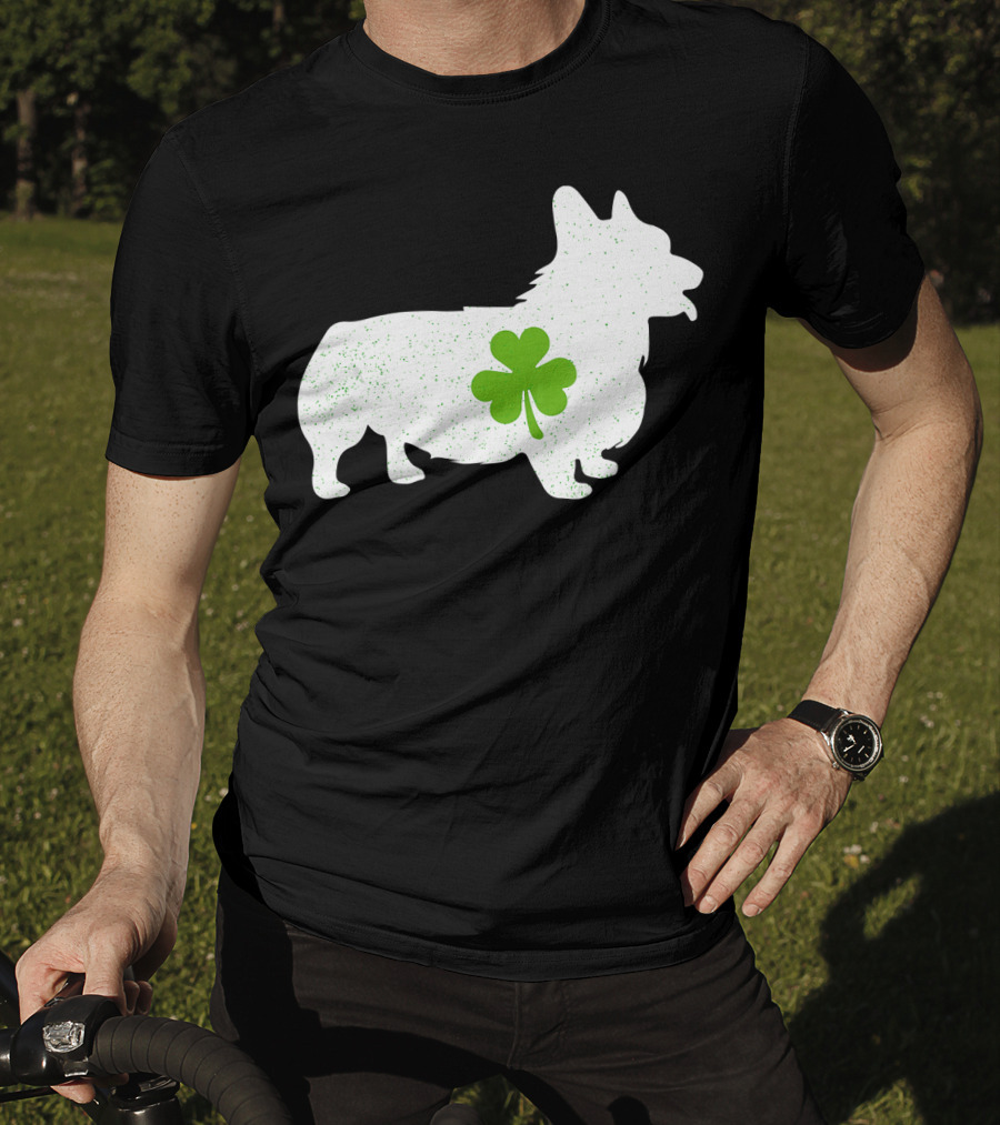 Corgi Silhouette With Green Clover Irish T-Shirt