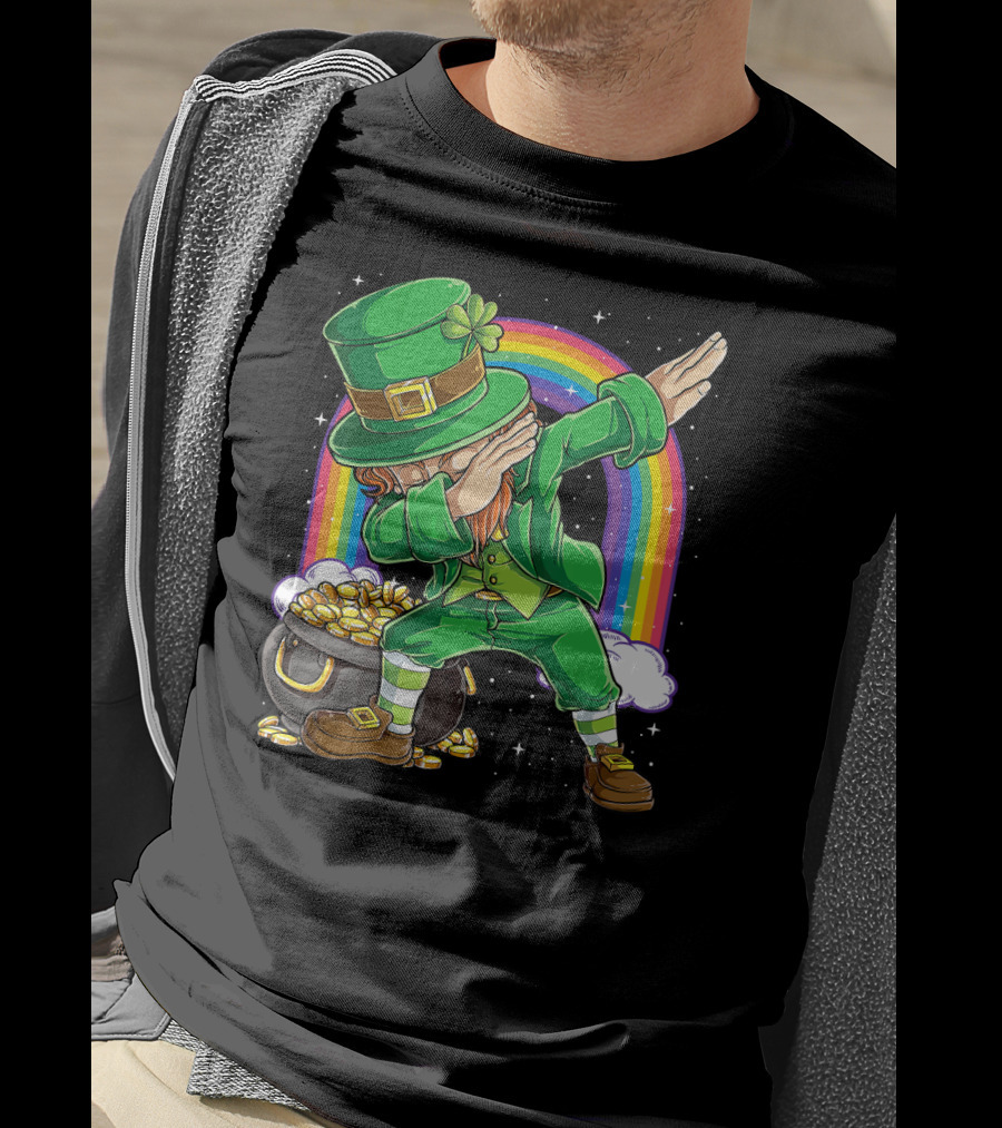 Dabbing Leprechaun St Patricks Day Boys Dab With Pot Of Gold And Rainbow T-Shirt
