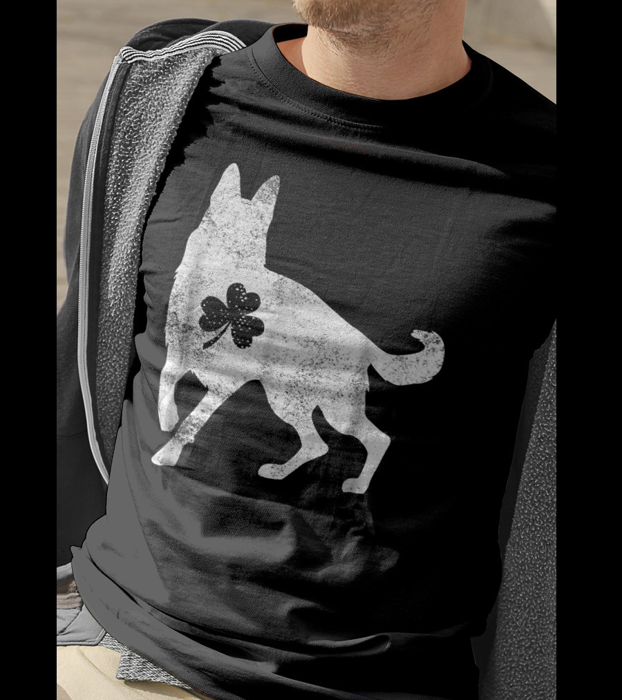 German Shepherd Silhouette Irish Clover St Patrick's Day Dog T-Shirt