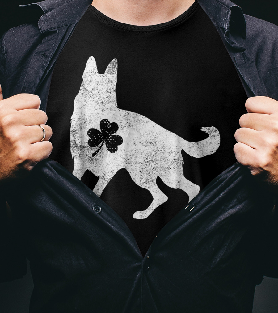 German Shepherd Silhouette Irish Clover St Patrick's Day Dog T-Shirt