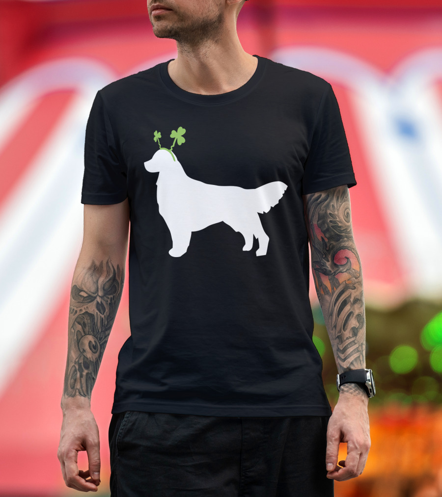 Golden Retriever Shamrock Antlers St Patricks Day Dog T-Shirt