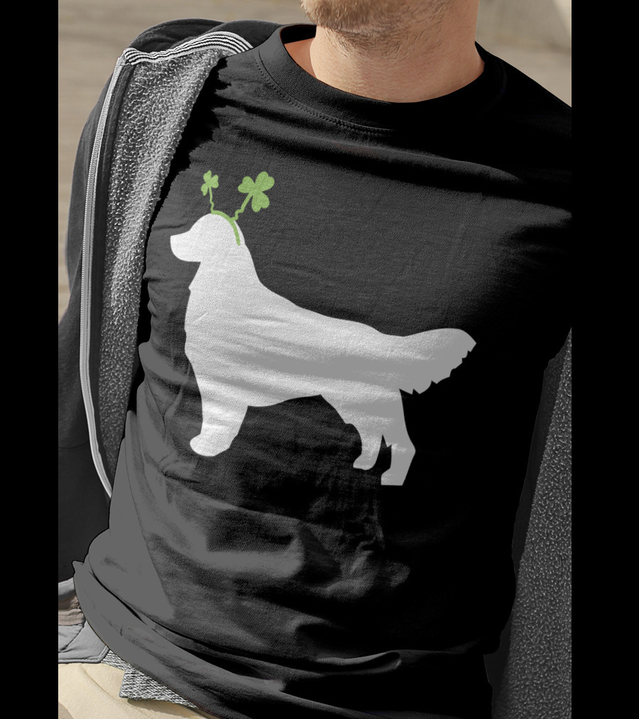 Golden Retriever Shamrock Antlers St Patricks Day Dog T-Shirt