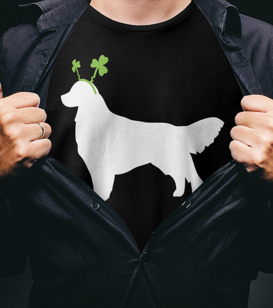 Golden Retriever Shamrock Antlers St Patricks Day Dog T-Shirt