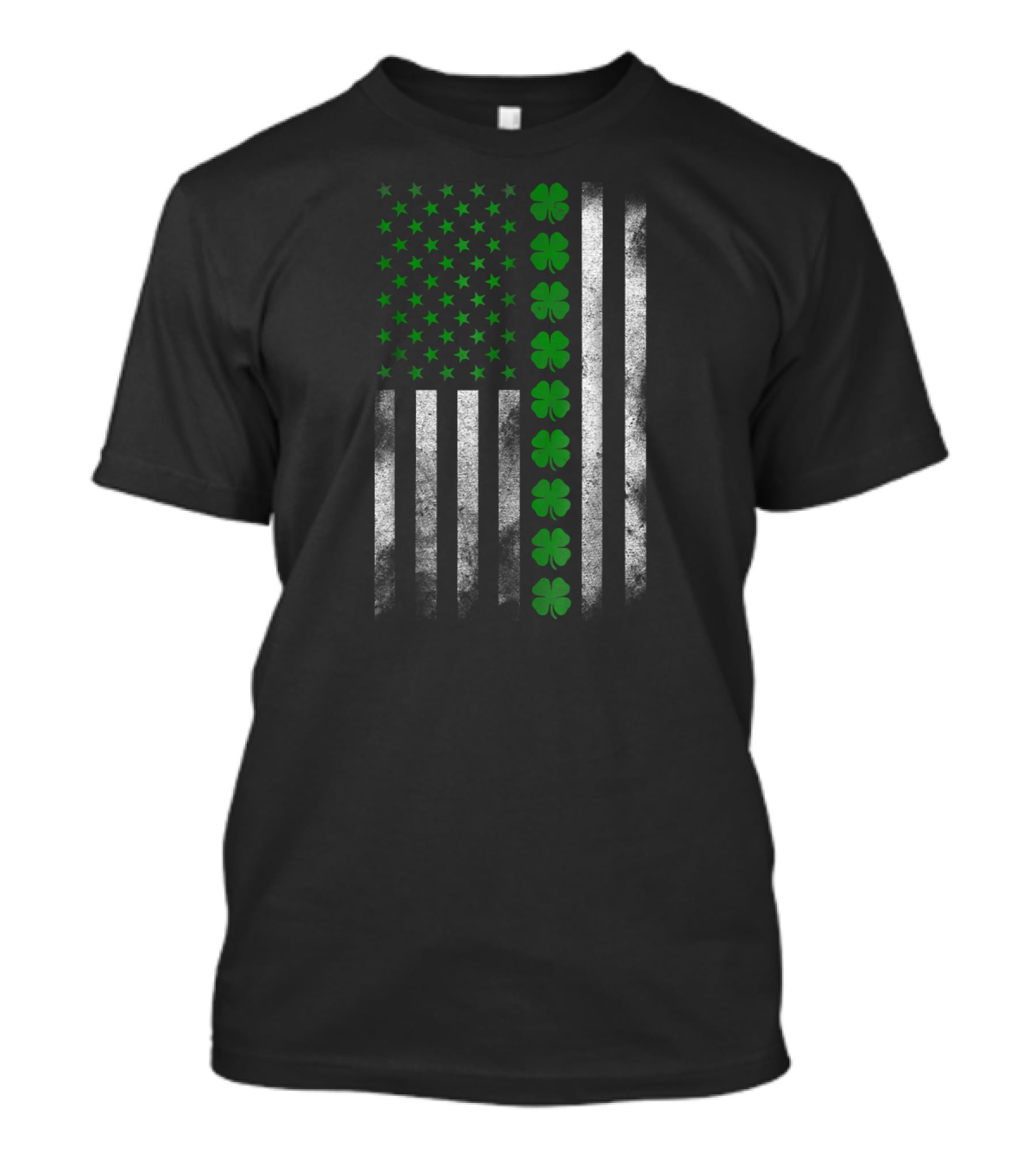 St. Patricks Day Green Clover Irish American Flag T-Shirt