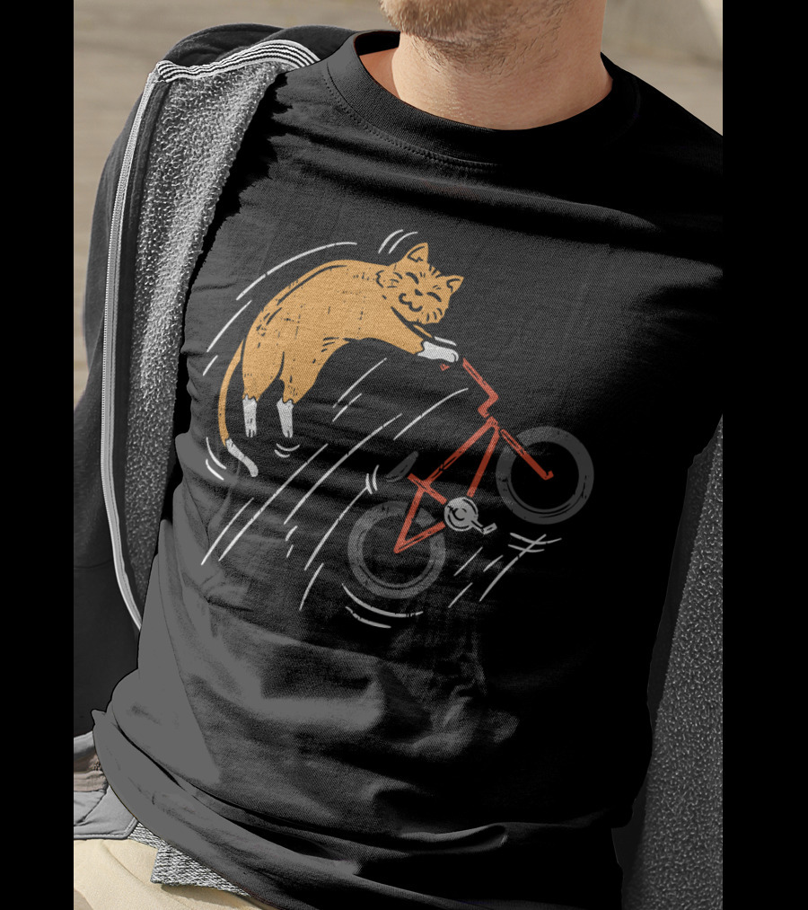 Orange Cat Riding Bicycle In Motion T-Shirt