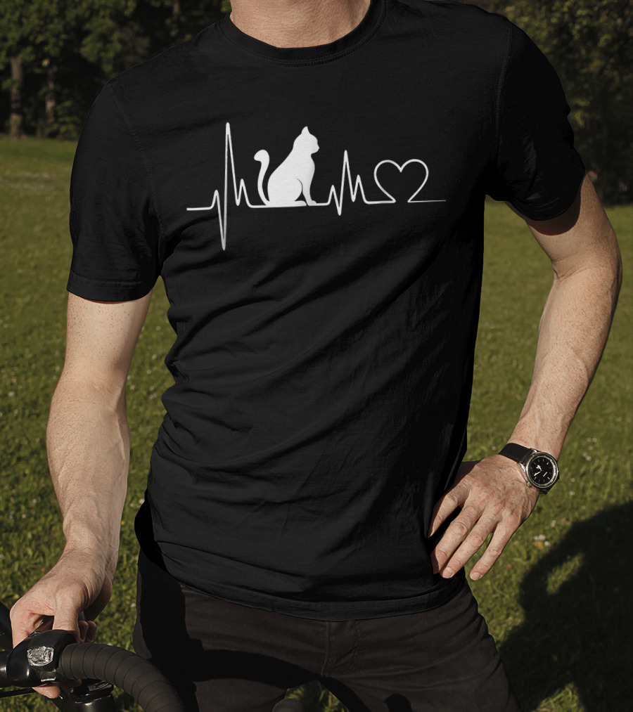 Cat Heartbeat With Heart Outline And Cat T-Shirt