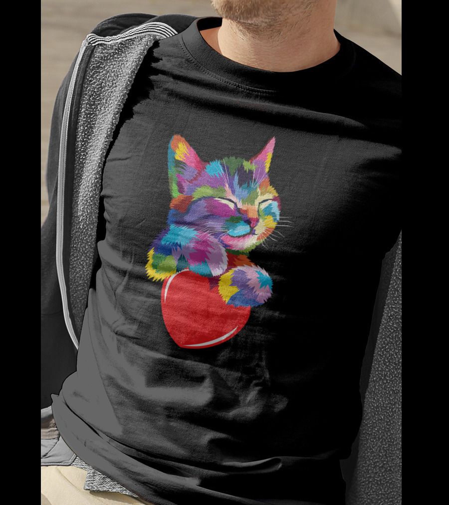 Colorful Cute Kitty For Kitten Lovers Adoption With Heart T-Shirt