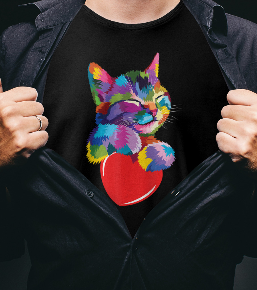 Colorful Cute Kitty For Kitten Lovers Adoption With Heart T-Shirt