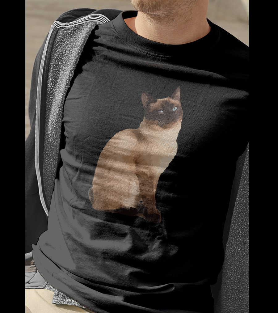 Siamese Cat Cute Siamese Cat Sitting Brown Fur Blue Eyes T-Shirt