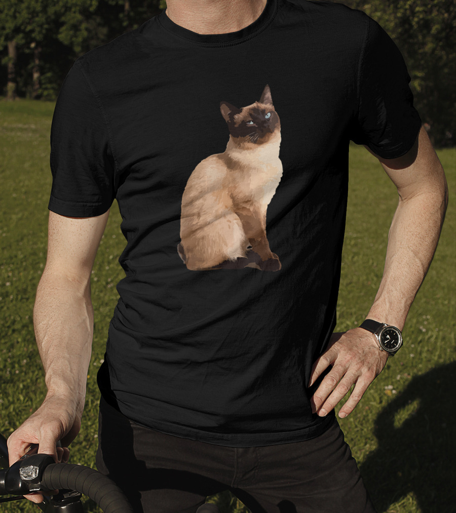 Siamese Cat Cute Siamese Cat Sitting Brown Fur Blue Eyes T-Shirt