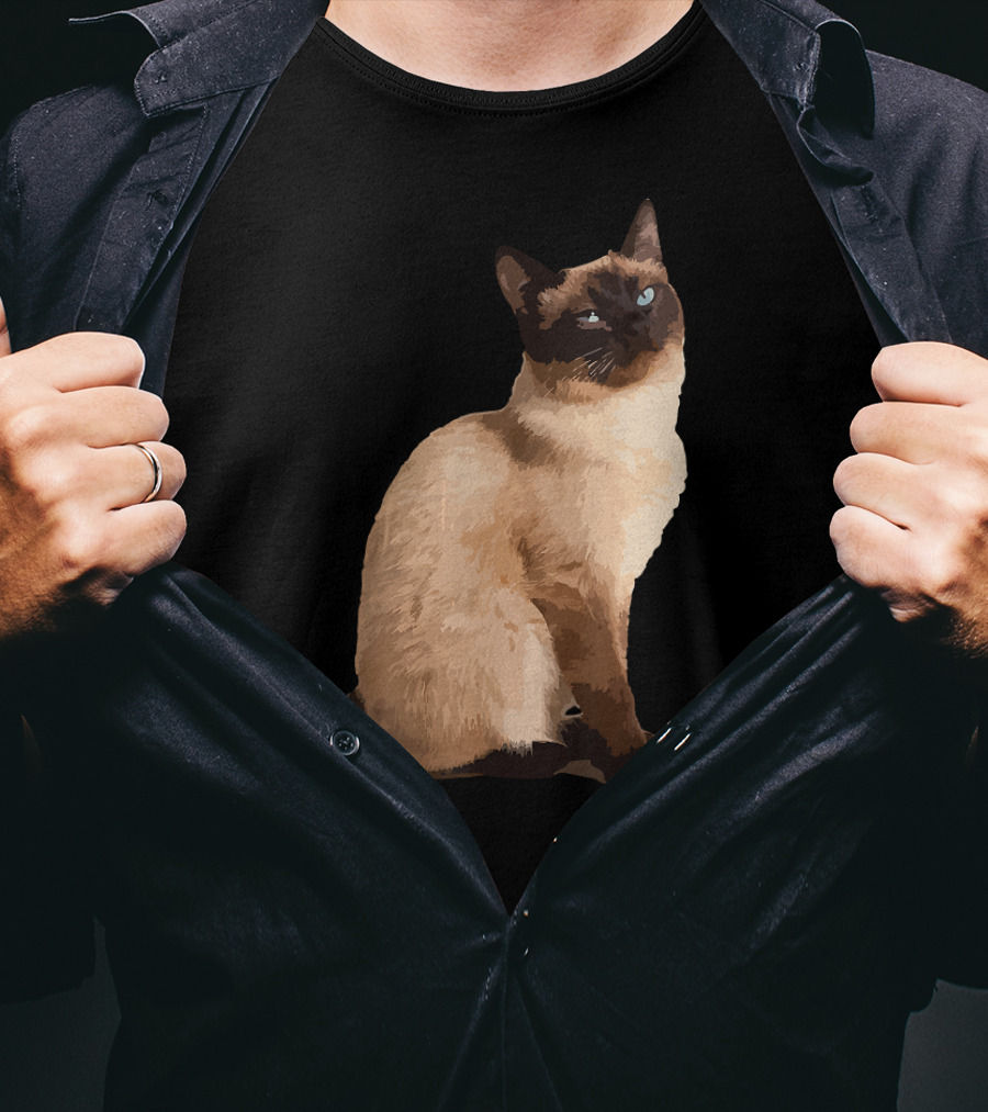 Siamese Cat Cute Siamese Cat Sitting Brown Fur Blue Eyes T-Shirt