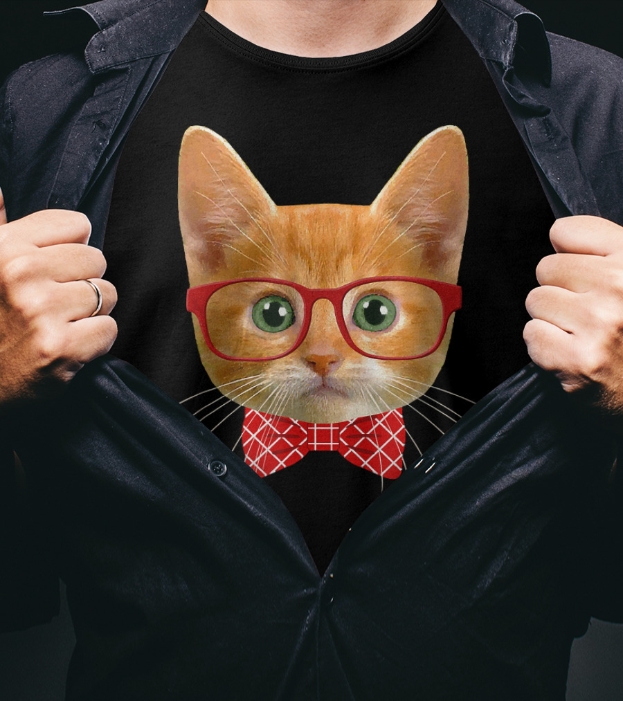 Tabby Cat Lover Orange Hipster Glasses Kitty Mama T-Shirt