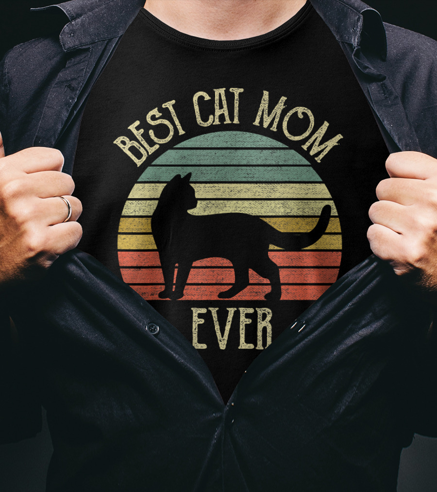 Vintage Best Cat Mom Ever Retro Stripes Cat Lovers T-Shirt