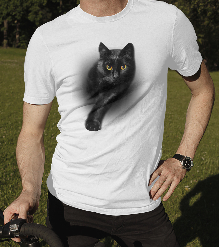 Black Cat Yellow Eyes Cats Iconic Feline Expression T-Shirt