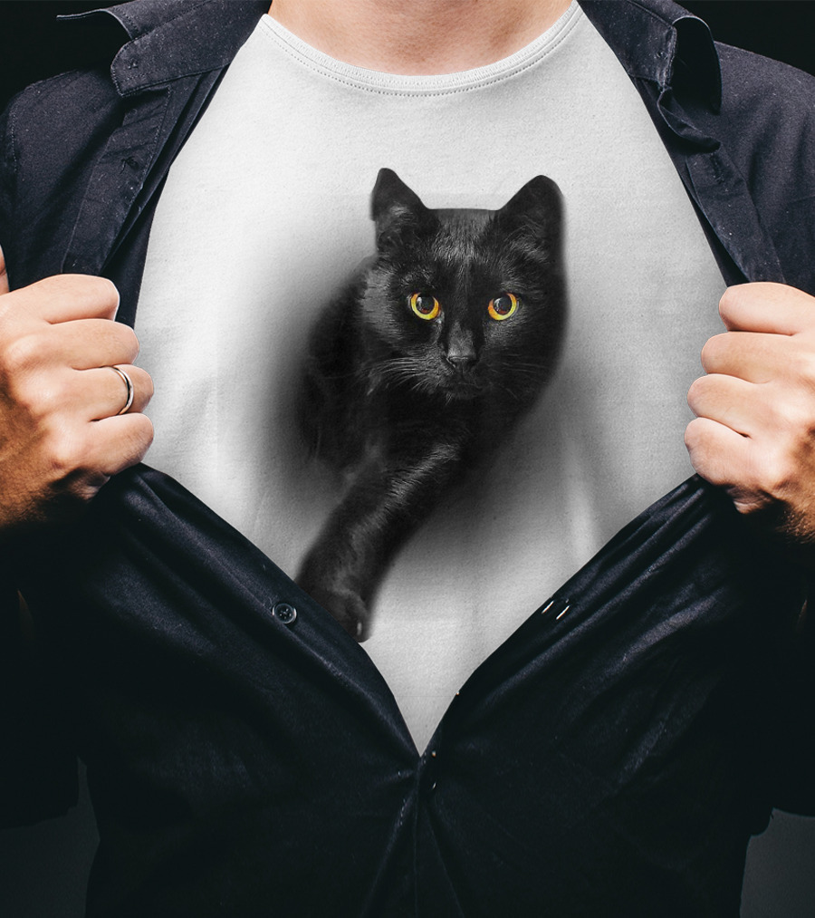 Black Cat Yellow Eyes Cats Iconic Feline Expression T-Shirt