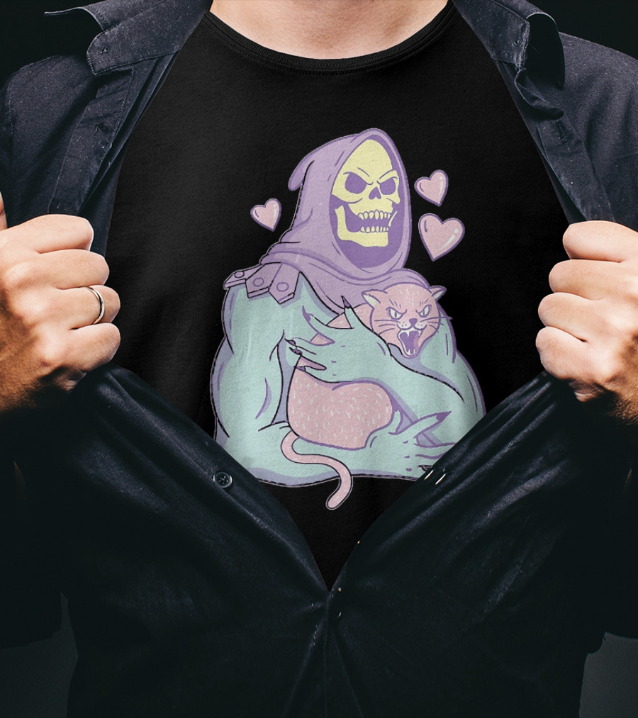 Bones Love Cat Cool Hearts Emojii T-Shirt