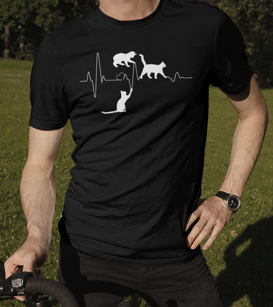 Cat Heartbeat Funny Cats Playing On Heartline T-Shirt