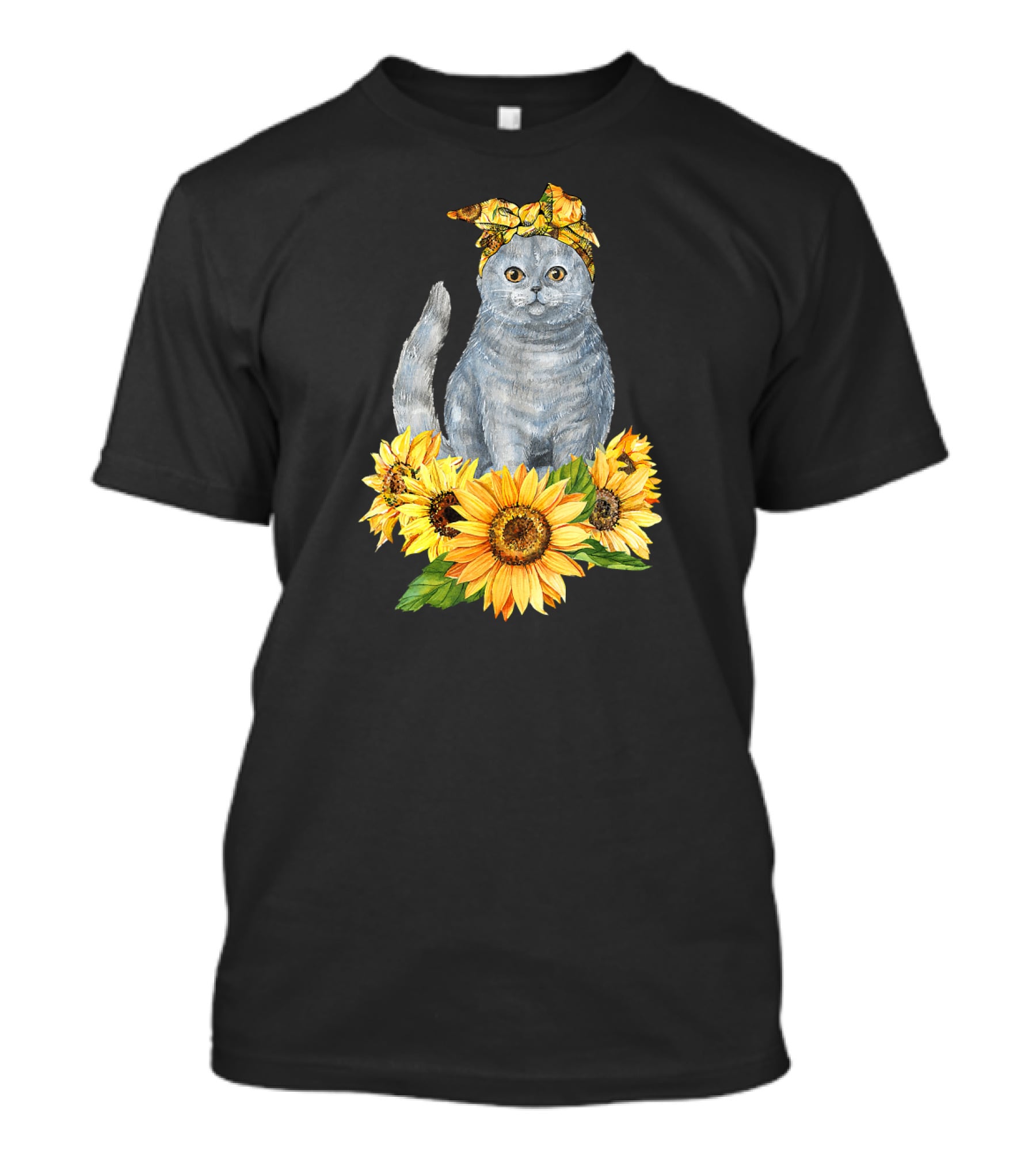 Hippie Cat With Sunflower Bandana And Sunflowers Cute Cat Lover T-Shirt
