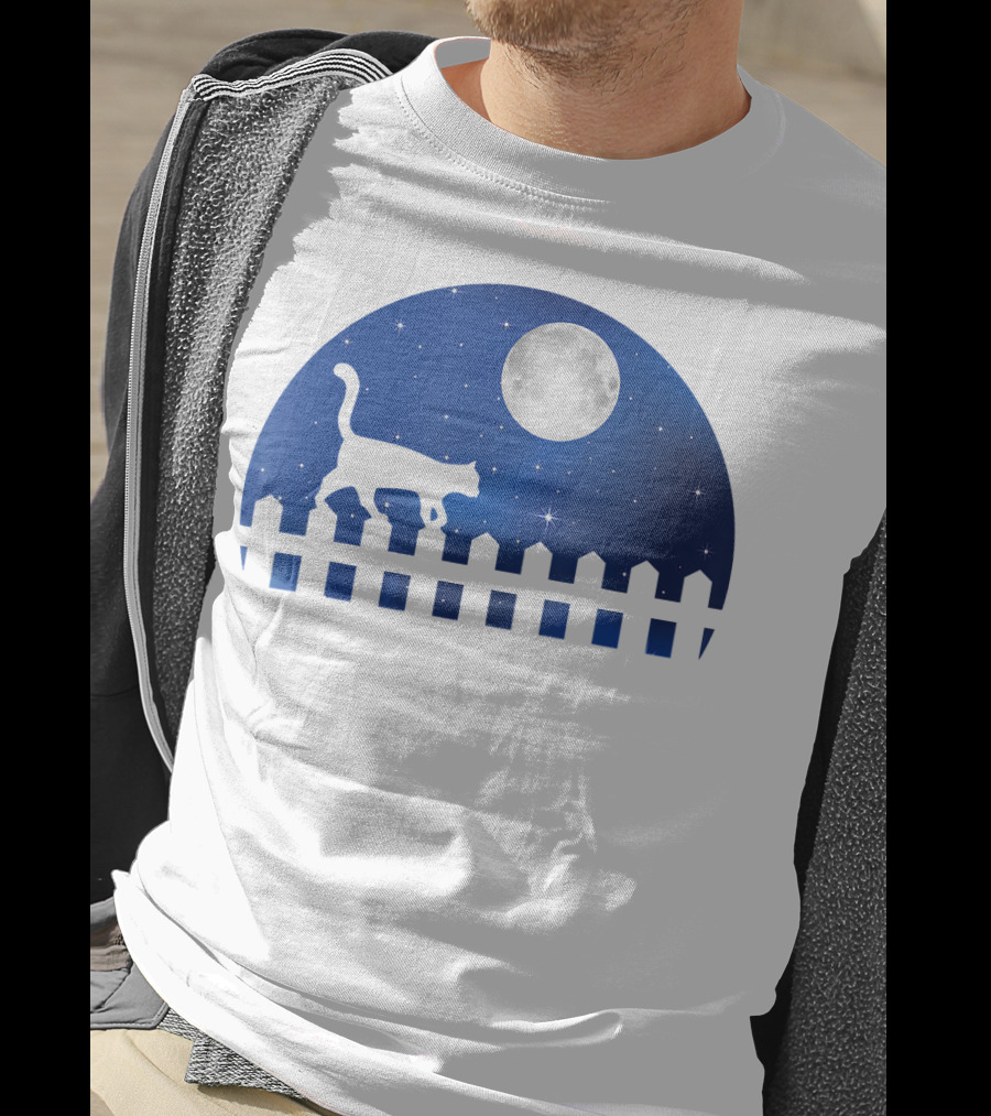 Cat Cat Moon Night Sky Walking Fence T-Shirt