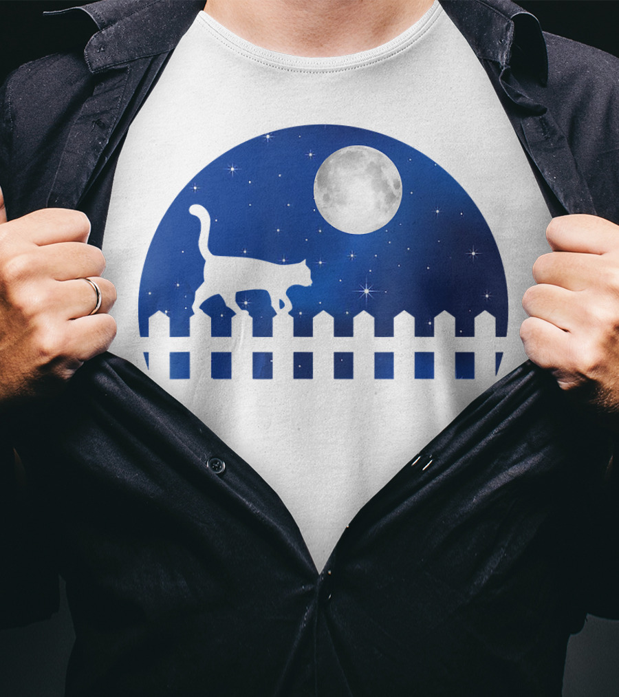 Cat Cat Moon Night Sky Walking Fence T-Shirt