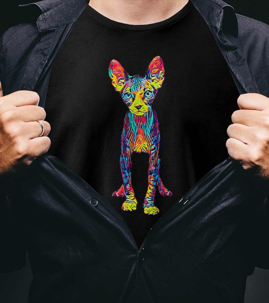 Psychedelic Colorful Cat Sphynx T-Shirt
