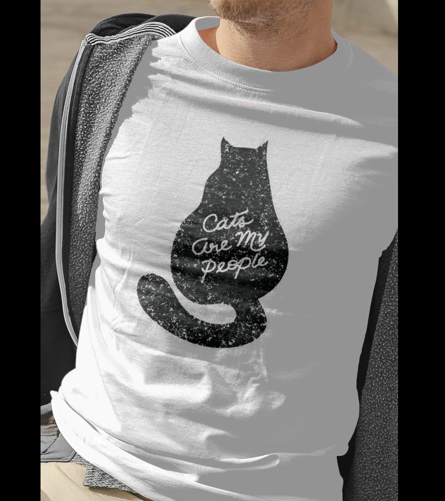 Cats Are My People Silhouette Back View Sketch T-Shirt