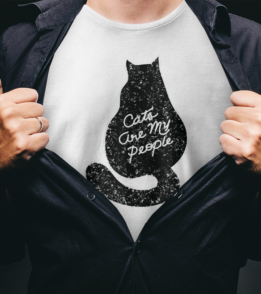 Cats Are My People Silhouette Back View Sketch T-Shirt