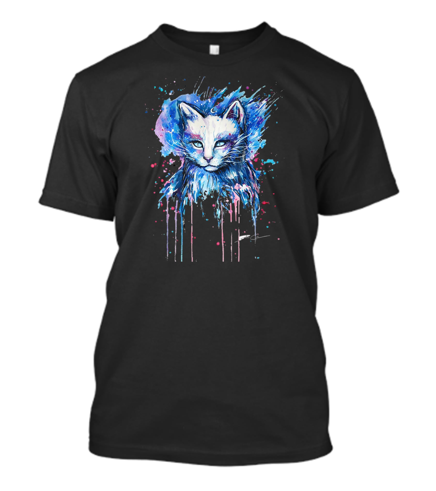 Cute Cat Cosmic Splash Watercolor T-Shirt