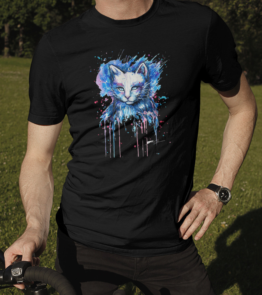 Cute Cat Cosmic Splash Watercolor T-Shirt