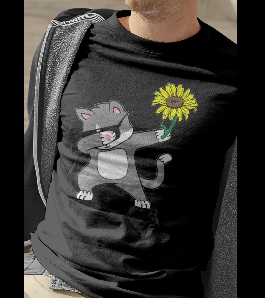 Dabbing Kitty Cat Sunflower Autism Awareness Iconic Symbols T-Shirt