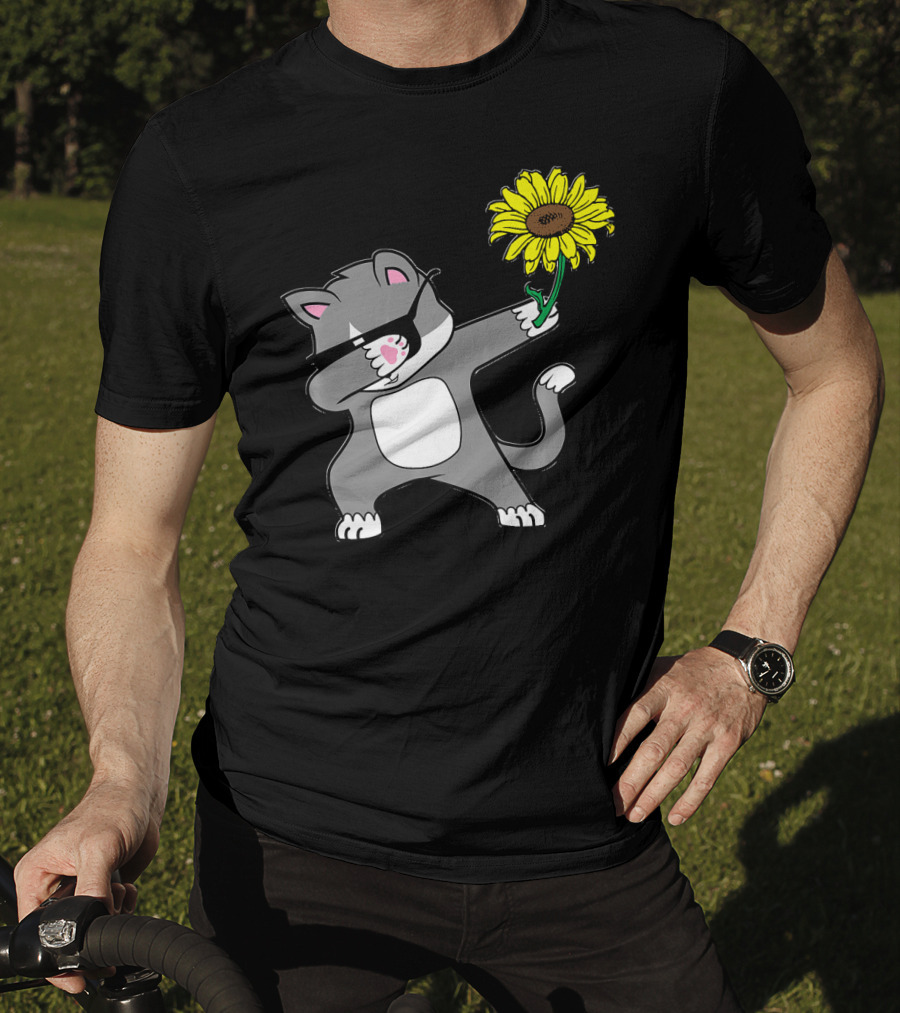 Dabbing Kitty Cat Sunflower Autism Awareness Iconic Symbols T-Shirt