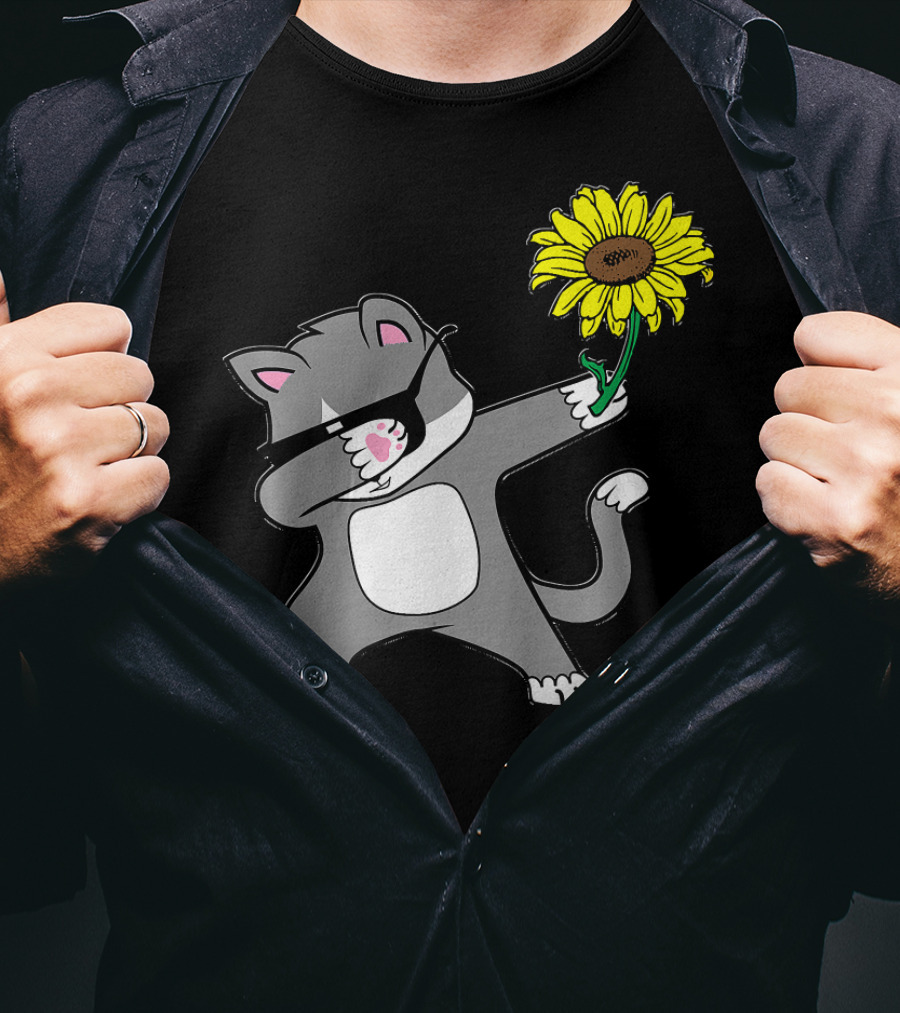 Dabbing Kitty Cat Sunflower Autism Awareness Iconic Symbols T-Shirt
