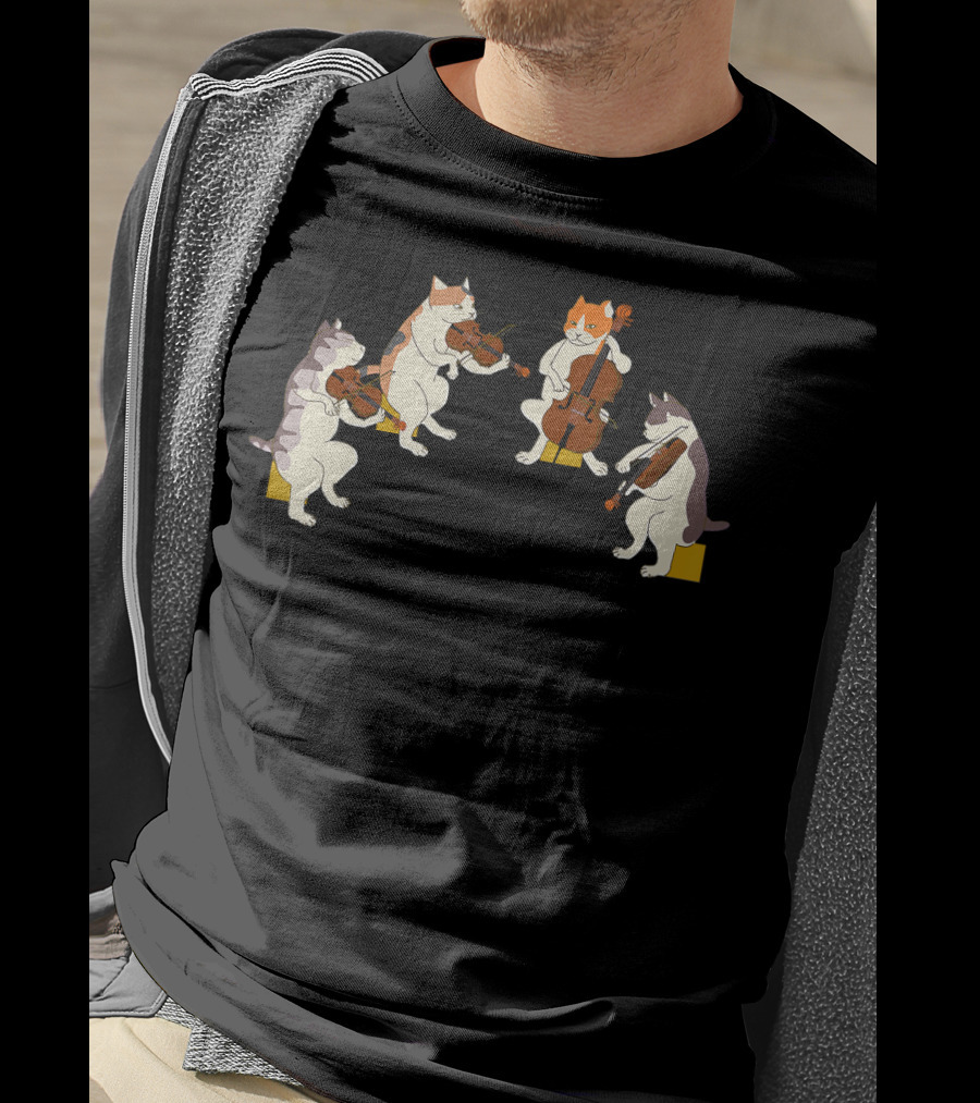 Playful Cats Orchestra Violin Cello Music Cat Lover T-Shirt